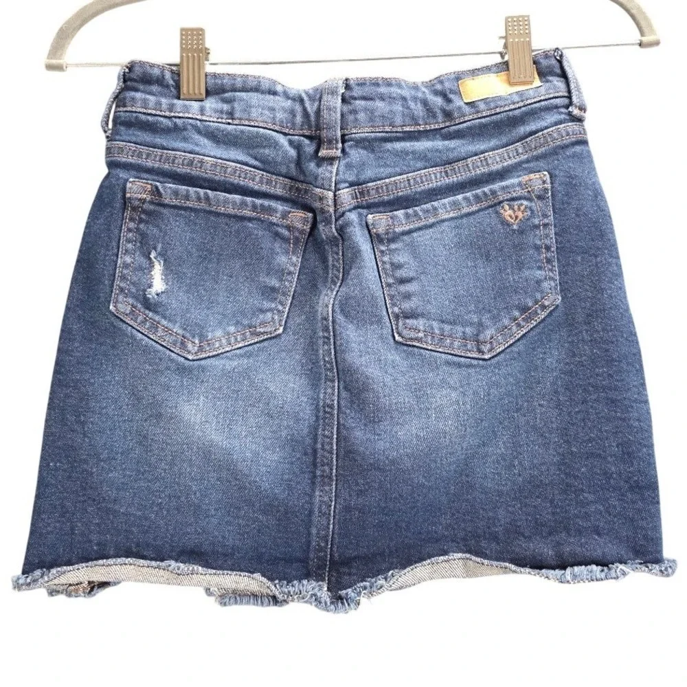Justice Girls Dark Wash Distressed‎ Denim Skort Size 12 Frayed Raw Hem 474654